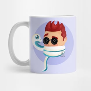 Crowley using Aziraphale as a scarf Mug